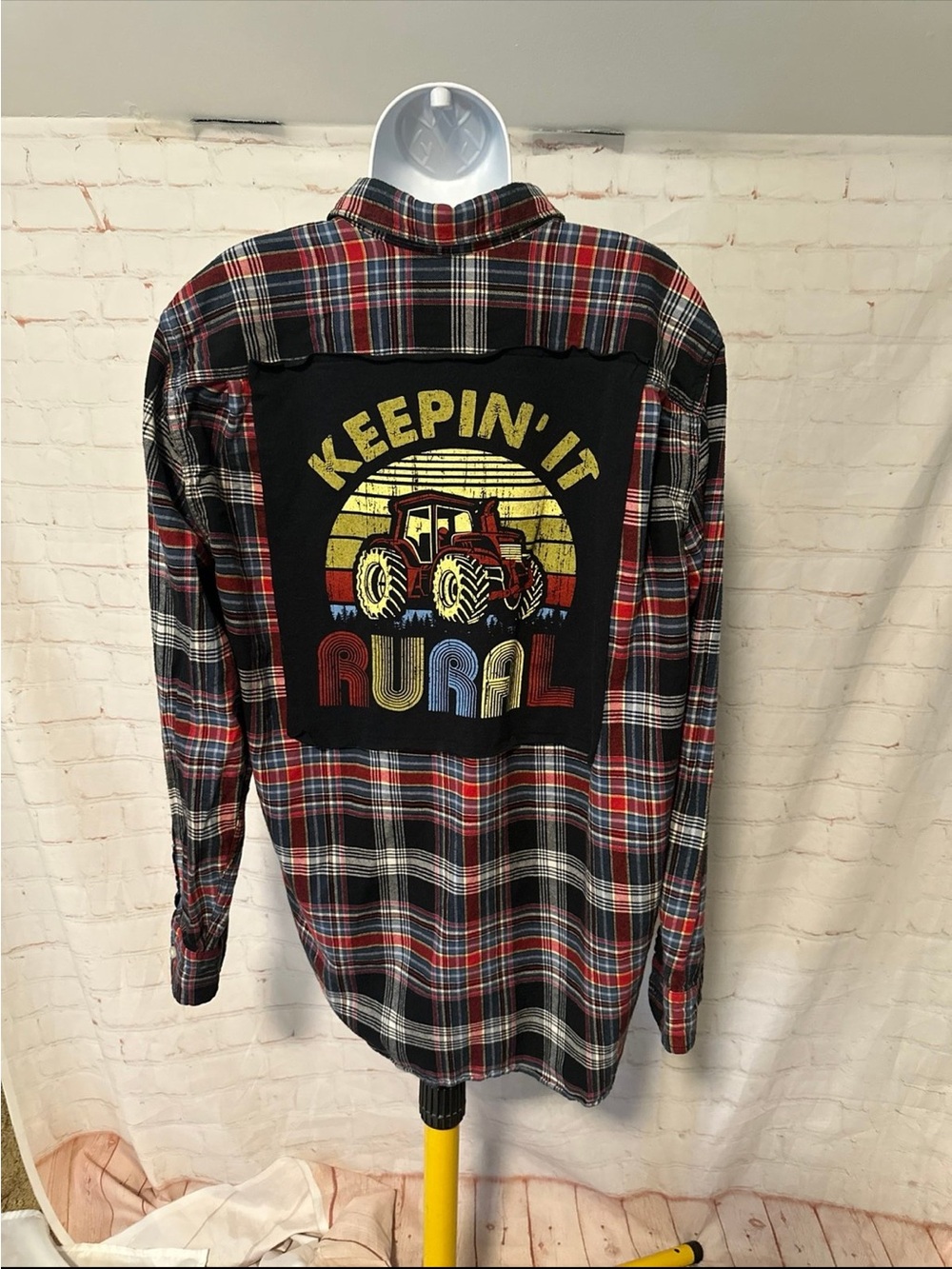 Upcycled Keepin’ it Rural Tractor Tee Flannel Sz XXL